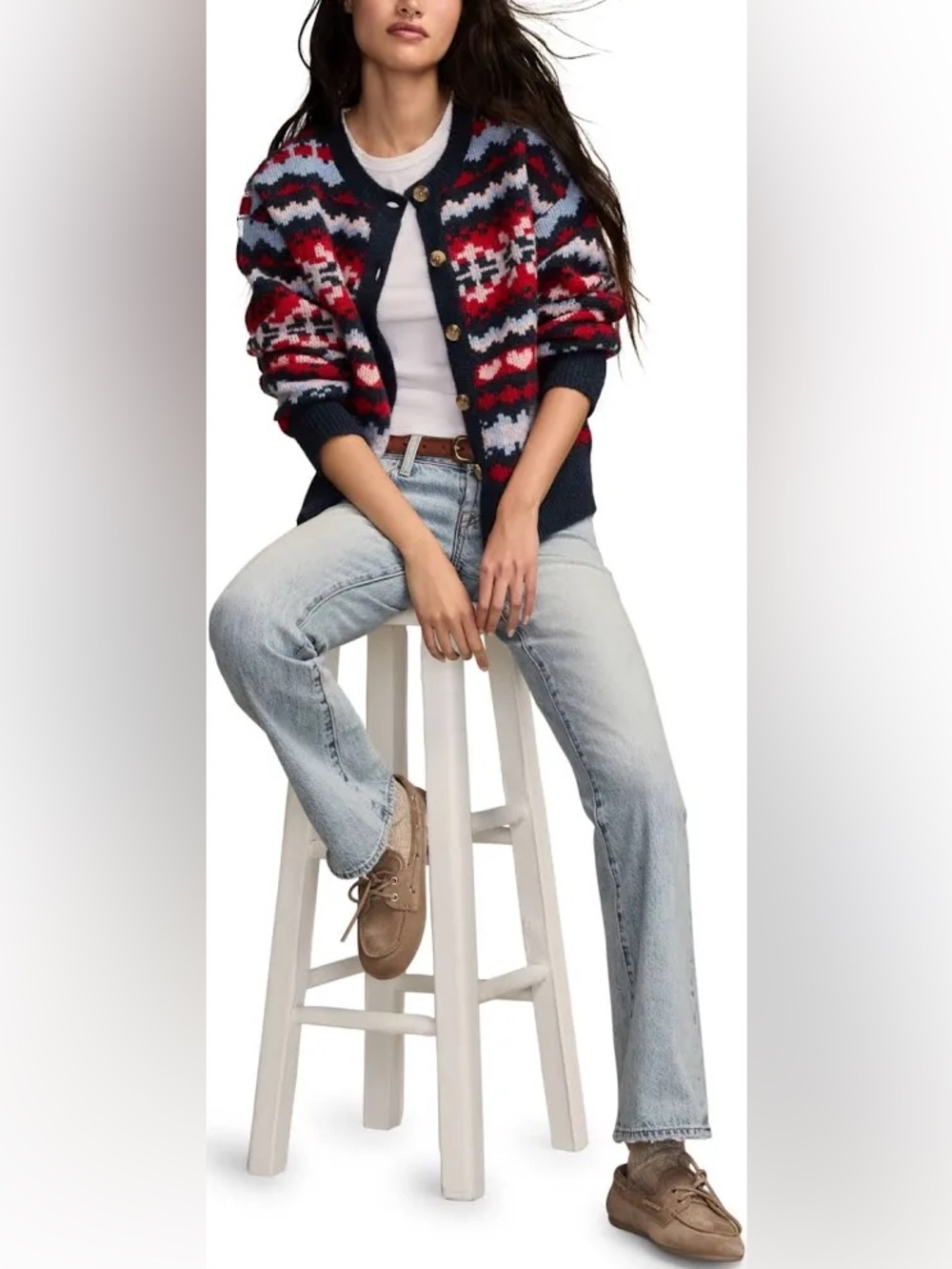 Lucky Brand Navy Fair Isle Button-Front Cardigan with Red and Light Blue NWT - Picture 5 of 11